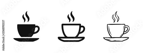 Photos Coffee cup icon set, hot beverage, morning drink with steam, black and sketch il
