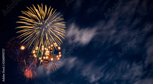 Fireworks with blur milky way background