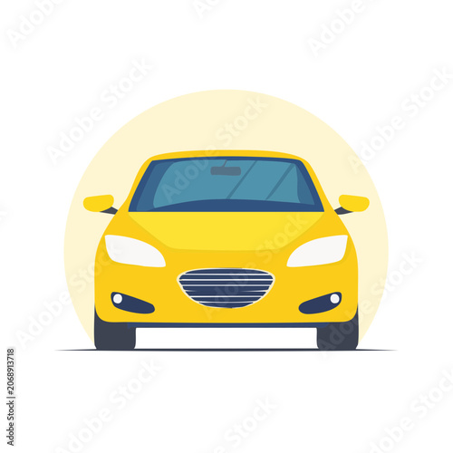 Yellow car front view flat vector illustration