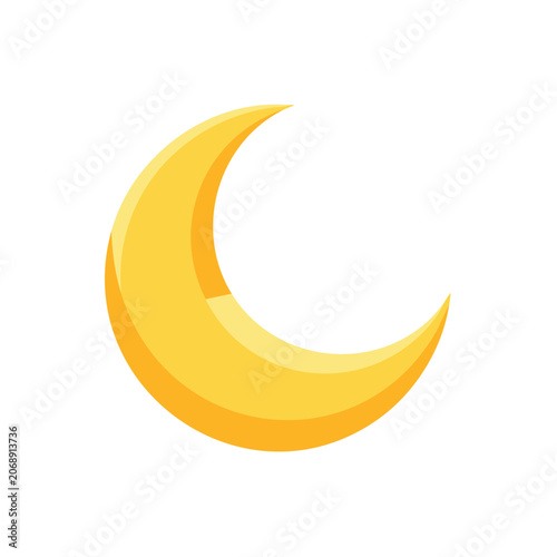 Yellow crescent moon vector icon