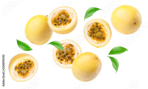 collection of passion fruit on white background. 