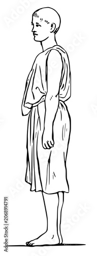 Line art illustration of a young man in ancient roman or greek clothing