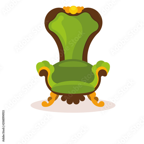 Luxury vintage armchair with green upholstery and golden wooden frame