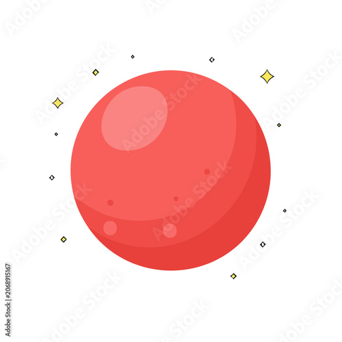 Red planet with stars in space, flat vector illustration