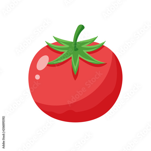 Red tomato with green leaf and stem vector illustration