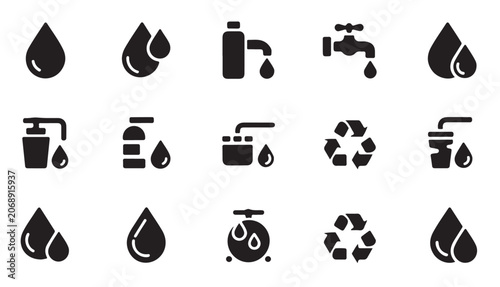 Fotografía Water drop and recycling icons set for water conservation and environmental themes