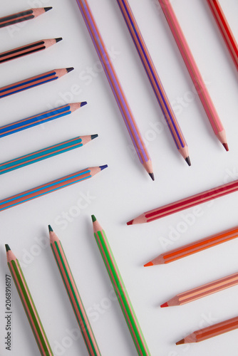 Set of colored pencil collection on white colorful background