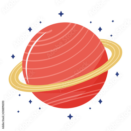 Flat illustration of Saturn with rings and stars