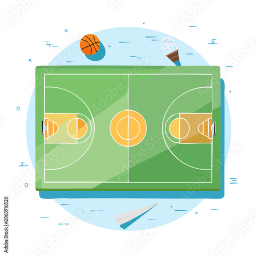 Flat vector illustration of a basketball court