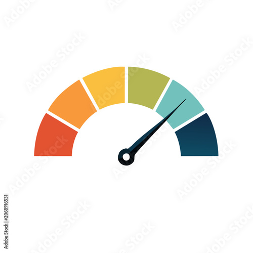 Flat speedometer gauge icon with colored scale