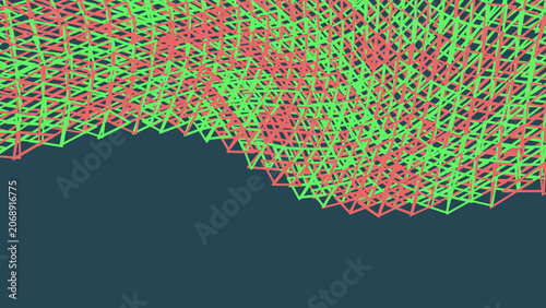 Geometric pattern, abstract background, green and red shapes, dark blue base, vector design element