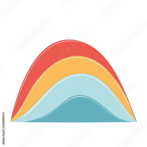 Abstract rainbow illustration with red, orange, and blue waves