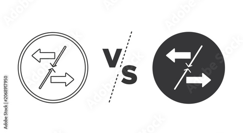 Foto VS, versus, opposing, arrows, icons, signs, symbols, black, white, line, vector