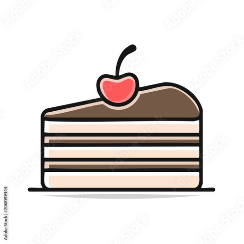 Layered Cake Slice with Cherry Topping Vector