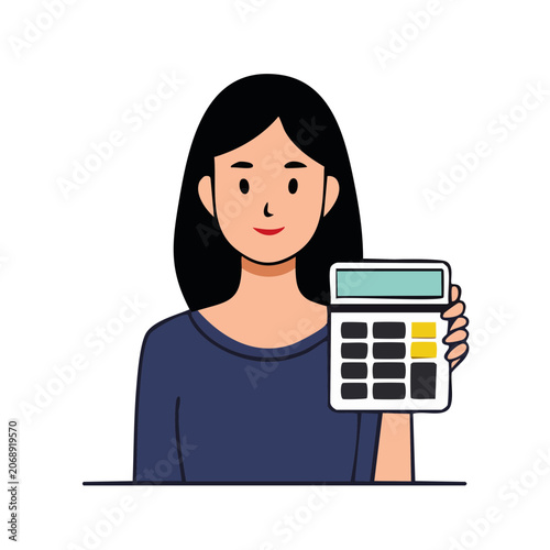 Woman holding calculator flat vector illustration