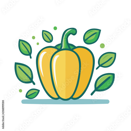 Yellow Bell Pepper Flat Vector Illustration