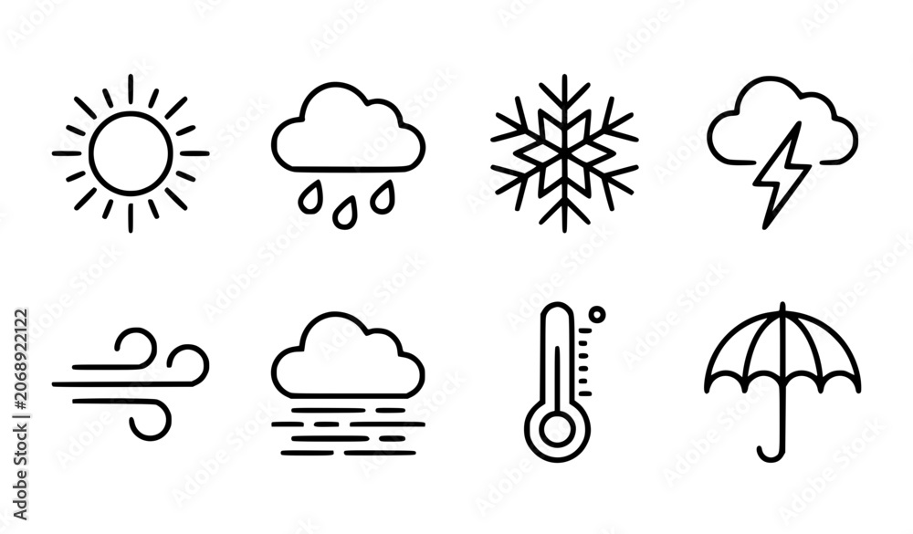 Fototapeta premium Monochrome Linear Weather Symbol Icon Pack