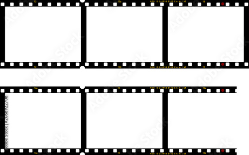 vintage 35 mm  format camera film strip,empty frames for pictures,flat lay. Comeback of analog film photography concept, isolated on white.free copy space