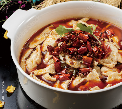 Mapo Kung Fu Chicken served in a white bowl