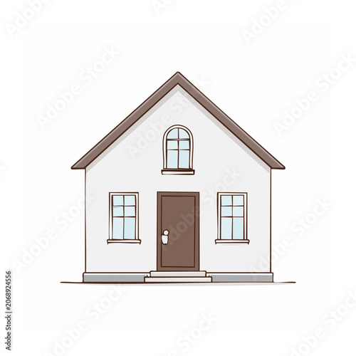 Simple cartoon house illustration with a brown door and windows