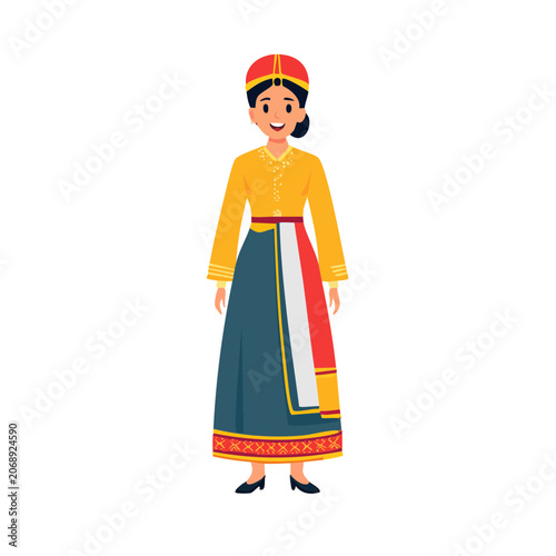 Woman in Traditional Folk Costume Vector Illustration
