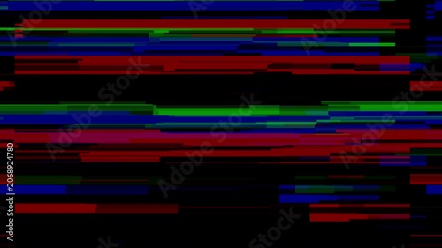 Abstract RGB glitch effect with horizontal analog distortion lines on black background for digital overlay