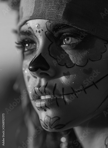 Young Latina with Catrina makeup on Day of the Dead in Mexico