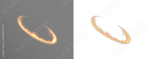 Fiery orange glowing bright ring with sparkling tongues of flame, fiery circus circle for on dark and light background.