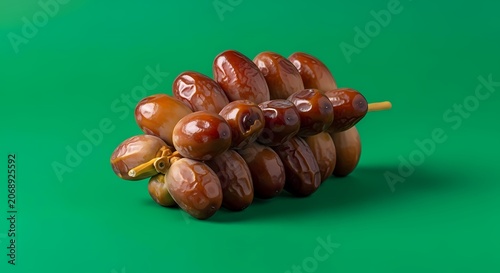 Fresh Medjool Dates Bunch on Green Background