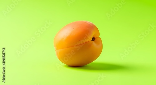 Single Fresh Apricot on Bright Green Background