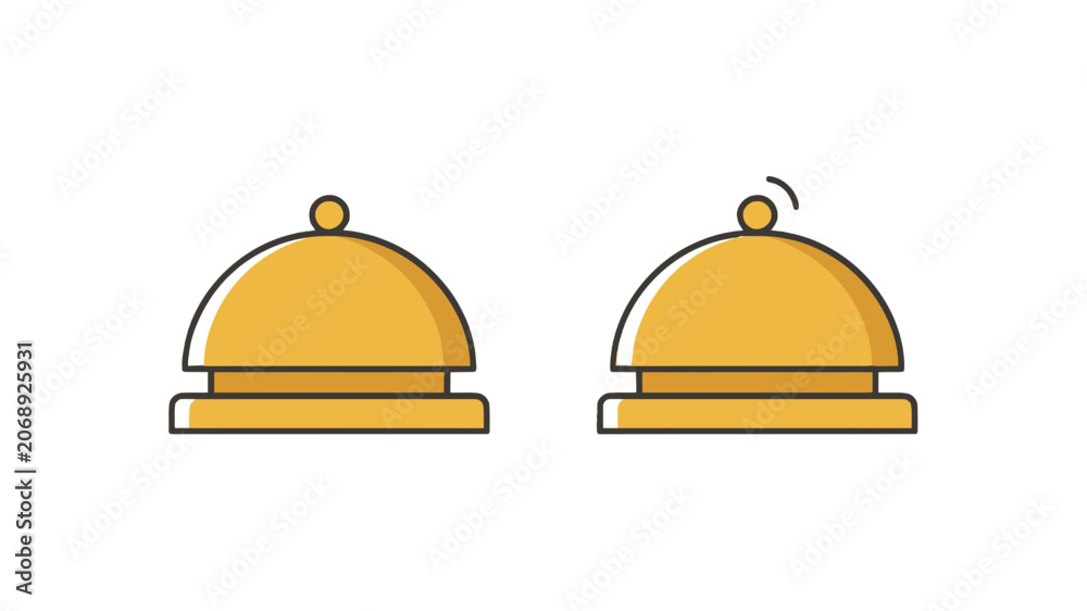 Fototapeta premium Gold service bell icons representing hotel reception and customer support with sound effect line