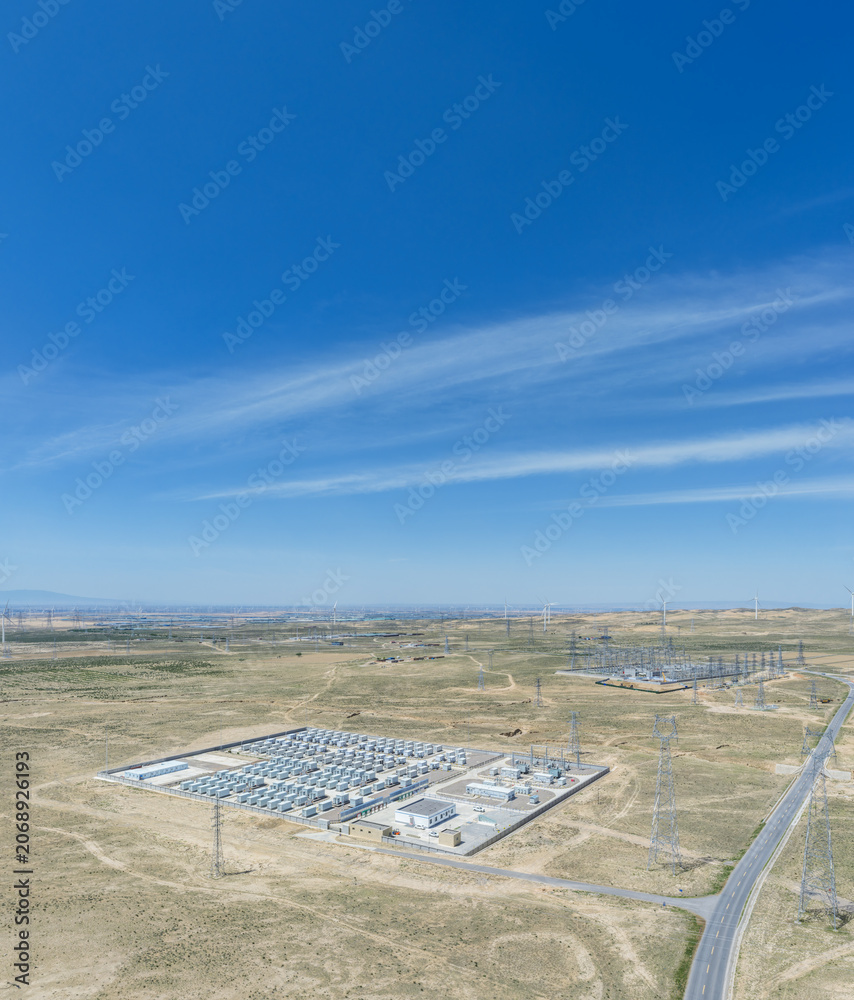 Obraz premium Aerial View of a Utility-Scale Battery Energy Storage Power Station
