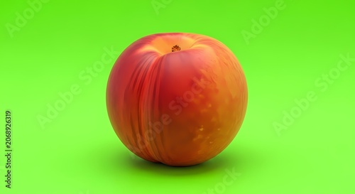 Juicy Nectarine Fruit Isolated on Bright Green Studio Background