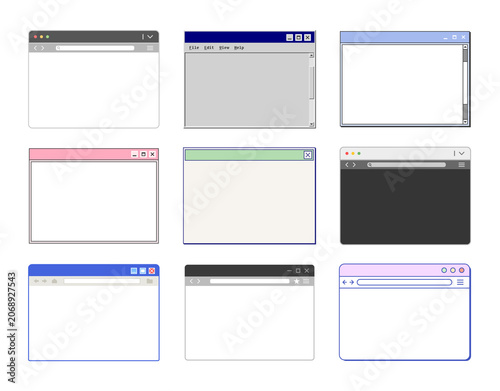Canvastavla A collection of vector illustrations featuring various internet browser windows
