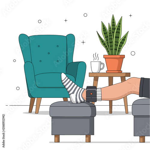 Billede på lærred Cozy House Arrest Scene with Ankle Monitor Vector Art