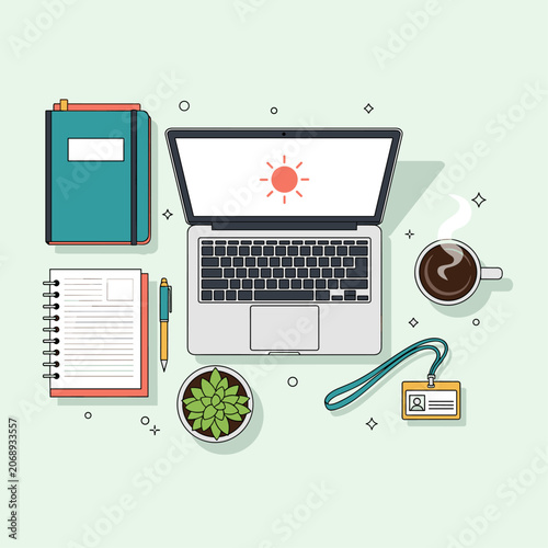 Flat Vector Illustration of an Intern's Onboarding Welcome Kit