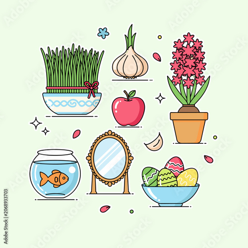 Flat Vector Nowruz Haft-Sin Table Illustration