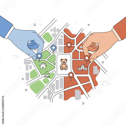 Minimalist Vector Art of Child Custody Location Battle