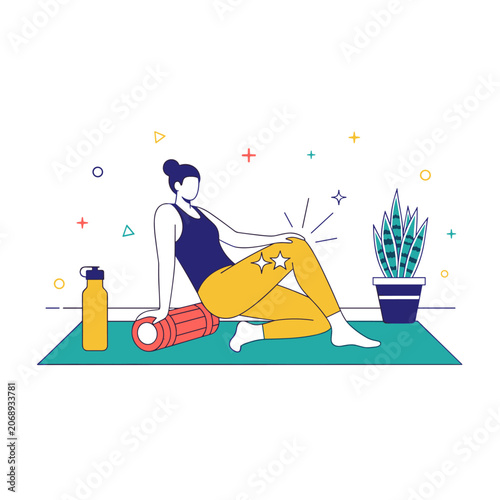 Foam Roller Myofascial Release Flat Vector Illustration