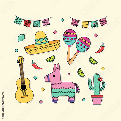 Flat Vector Cinco de Mayo Fiesta Icon Set