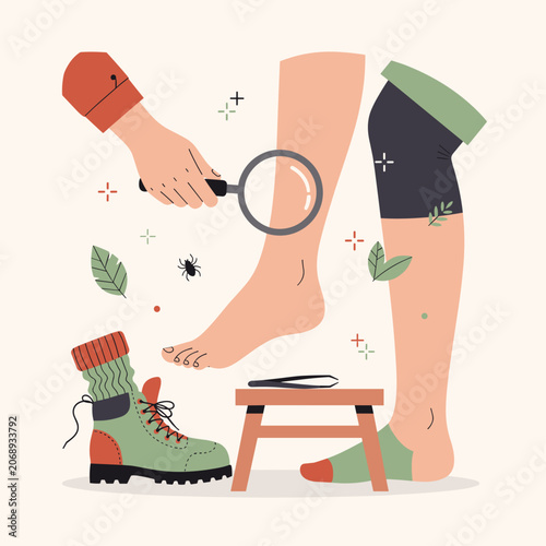 Flat Vector Illustration of a Post-Hike Tick Check