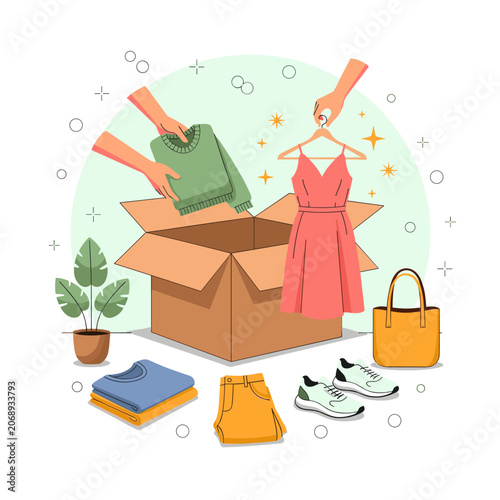 Sustainable Closet Decluttering and Clothing Swap Vector Illustration
