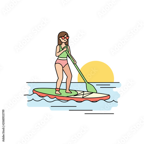 Minimalist Vector Stand Up Paddleboarding Scene