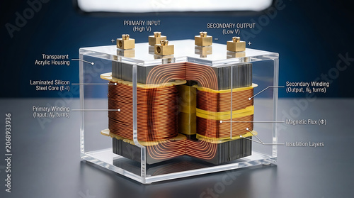 Premium 3D Transformer Cutaway Scientific Visualization Mutual Induction Commercial Stock