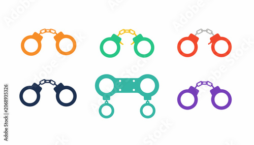 Photos Colorful handcuff icons, vector handcuffs, police restraint symbols, law enforce