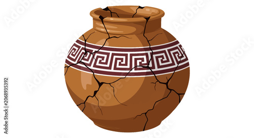 Tableau sur toile Vintage clay pot, ancient Greek urn, earthenware vessel, cracked terracotta jar
