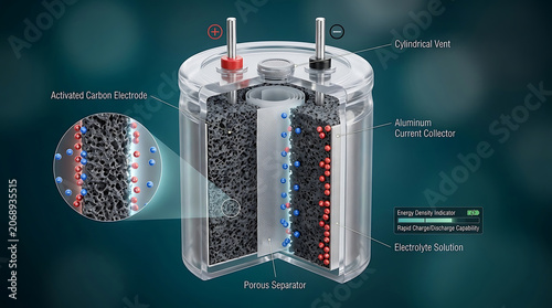 Premium 3D Supercapacitor Cutaway Scientific Visualization Electrochemical Energy Storage