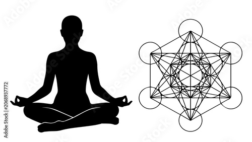 Meditation silhouette with sacred geometry illustration