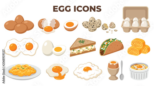 Foto Breakfast egg icons including scrambled and fried dish.