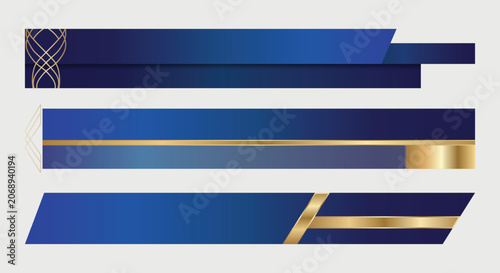 Luxury blue and gold lower third banner broadcasting, streaming Elegant geometric template collection abstract golden lines, gradients, and modern shapes